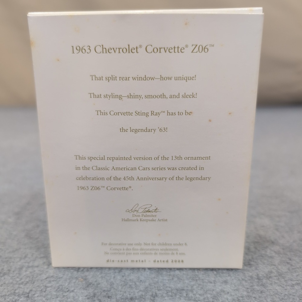 Hallmark 1963 Chevrolet Corvette Z06‎ Christmas Ornament Repaint Edition 2008 - Picture 2 of 3